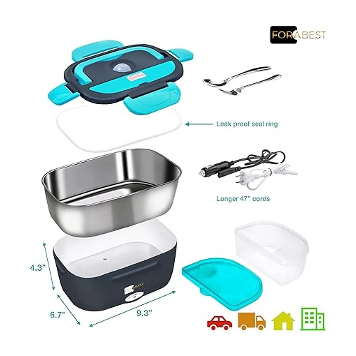 FORABEST Lonchera eléctrica 2 en 1 calentador de_4