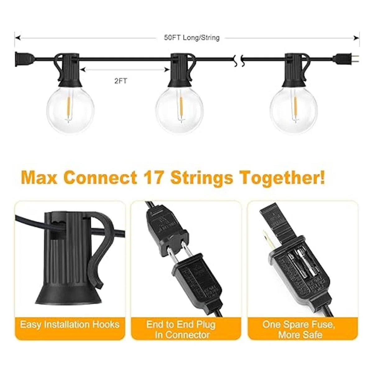 Paquete de 2 cadenas de luces LED para exteriores G40 de_5