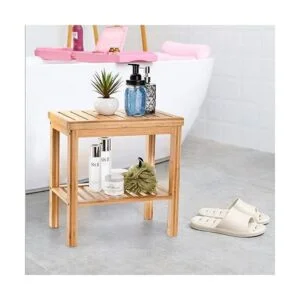 SOUJOY Banco de ducha de bambú taburete de asiento de_4