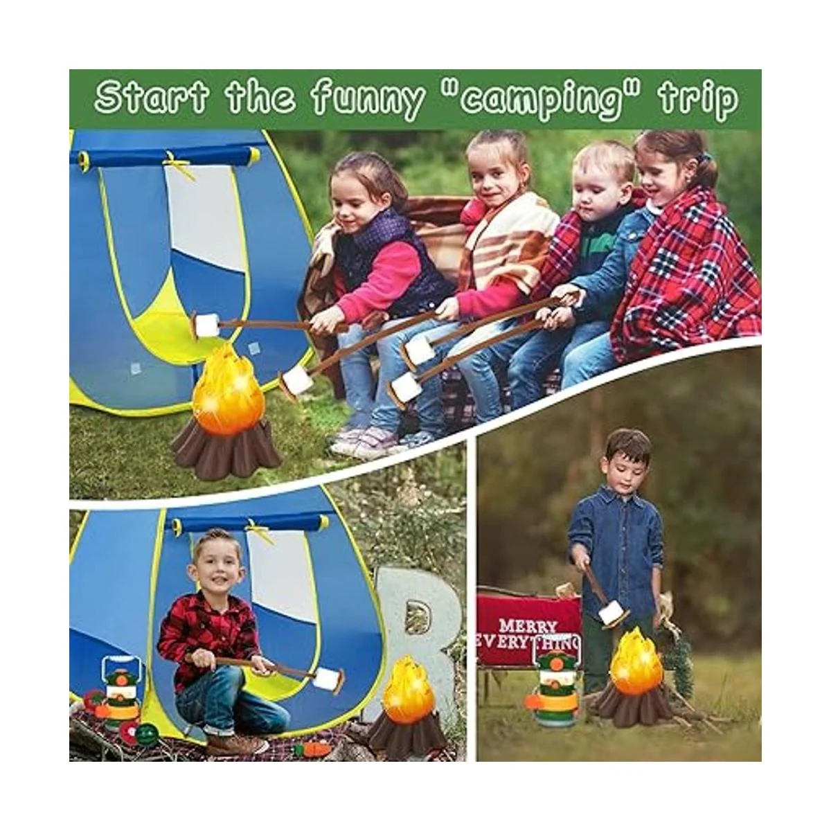 MITCIEN Tienda de campaña para niños con fogata juego de_3