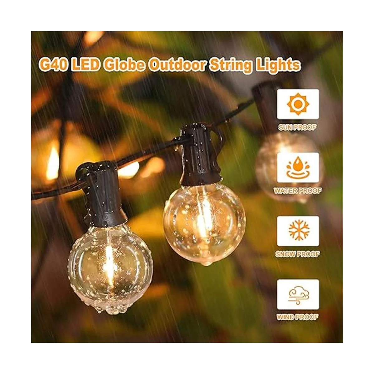 Paquete de 2 cadenas de luces LED para exteriores G40 de_2