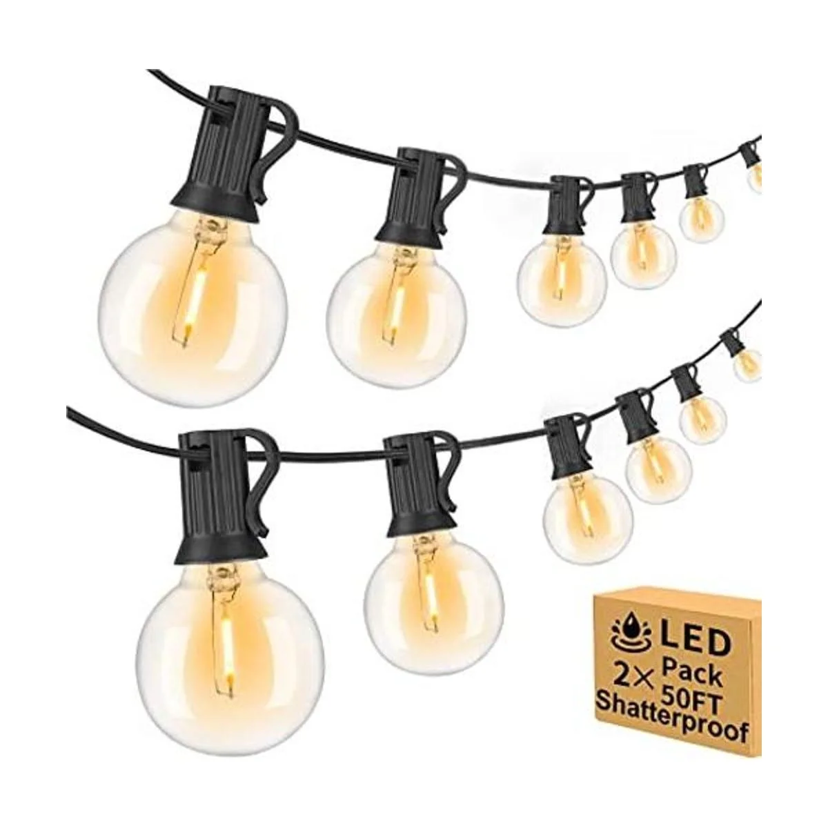 Paquete de 2 luces LED G40 regulables de 100 pies con 52_1