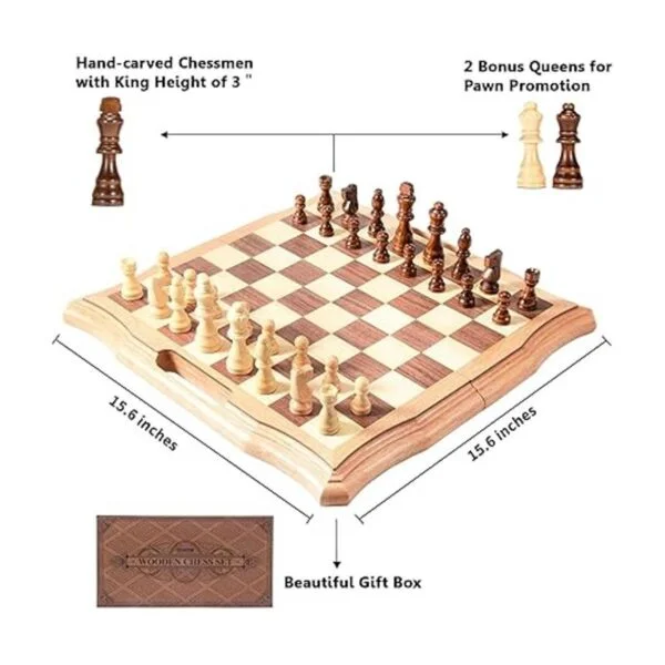 AMEROUS Juego de ajedrez magnético de madera de 15.6_5