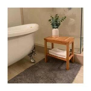 SOUJOY Banco de ducha de bambú taburete de asiento de_5
