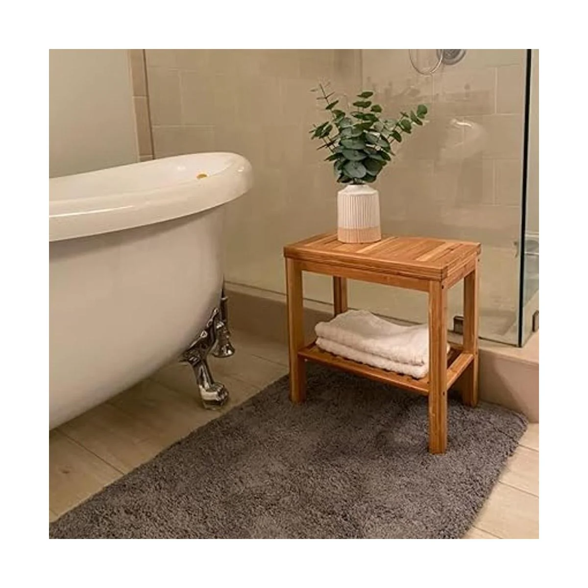 SOUJOY Banco de ducha de bambú taburete de asiento de_5
