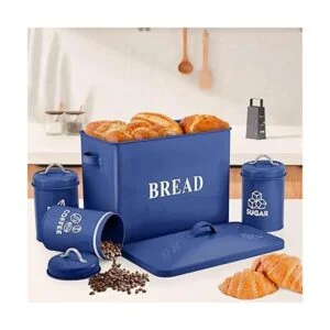 Caja de pan azul marino con juego de recipientes para_4