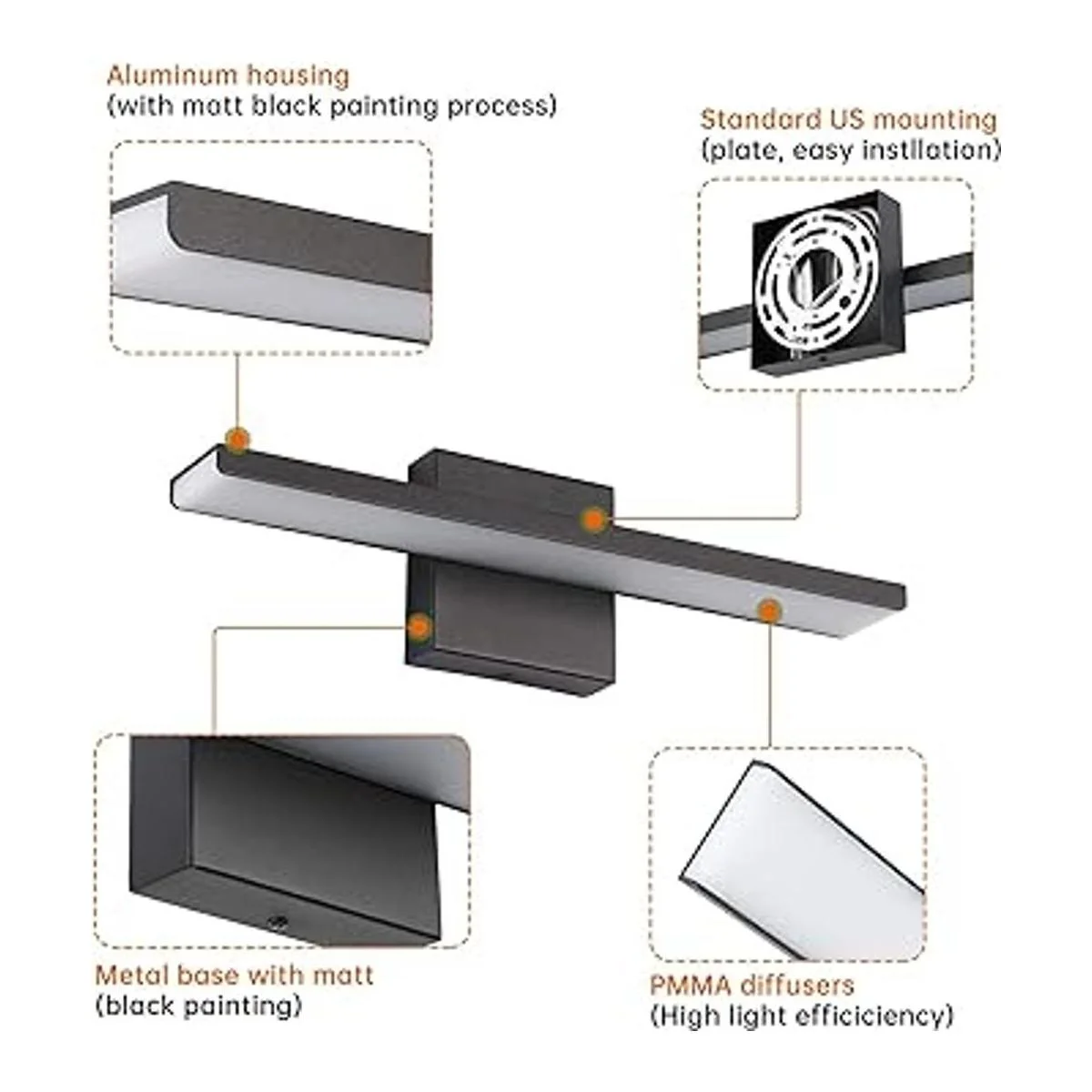 Lámparas de tocador de baño color negro modernas luces_4