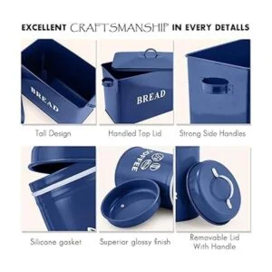 Caja de pan azul marino con juego de recipientes para_7