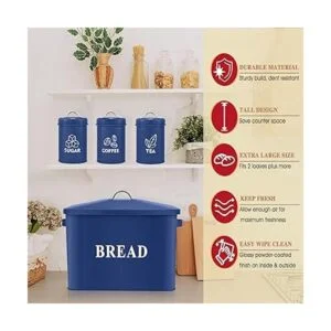 Caja de pan azul marino con juego de recipientes para_3