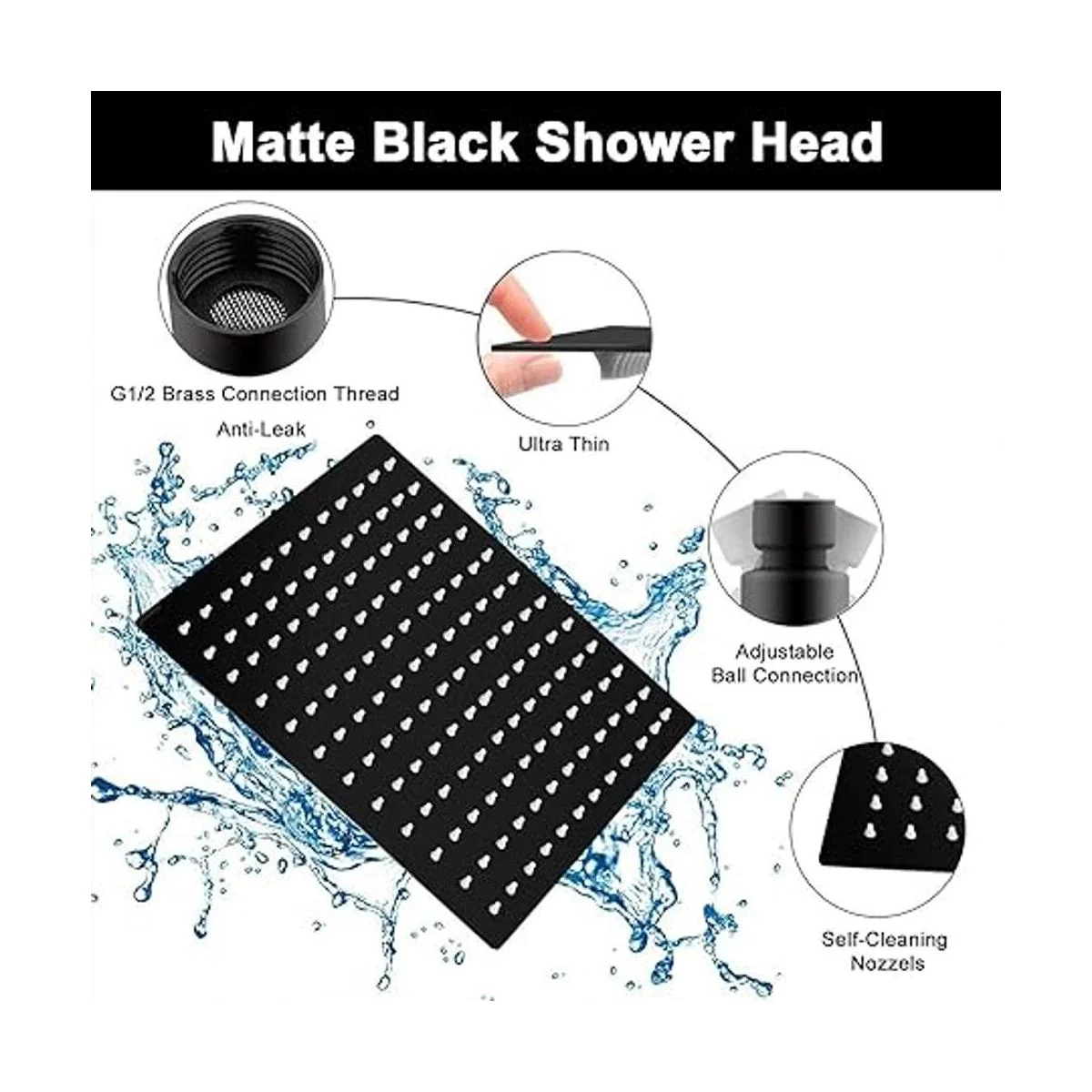 HarJue Cabezal de ducha cuadrado de acero inoxidable de_2