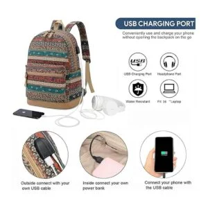 Mochila bohemia impermeable para laptop con puerto de_2