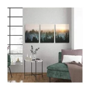 Lienzo con diseño de bosque bañado en luz solar pintura_2