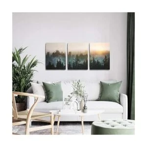 Lienzo con diseño de bosque bañado en luz solar pintura_5