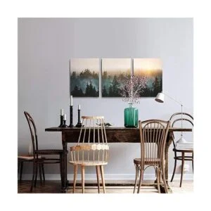 Lienzo con diseño de bosque bañado en luz solar pintura_3