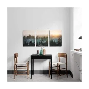 Lienzo con diseño de bosque bañado en luz solar pintura_4