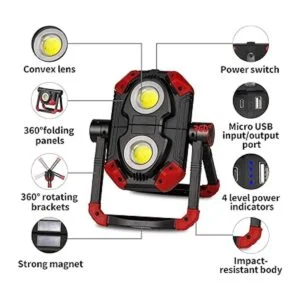 Luz de trabajo LED recargable 2 COB 2500LM plegable luz_4