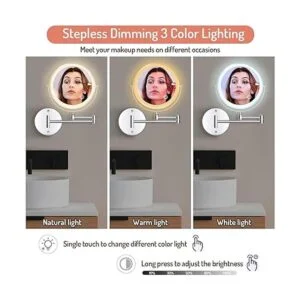 Espejo de maquillaje iluminado de pared recargable_3