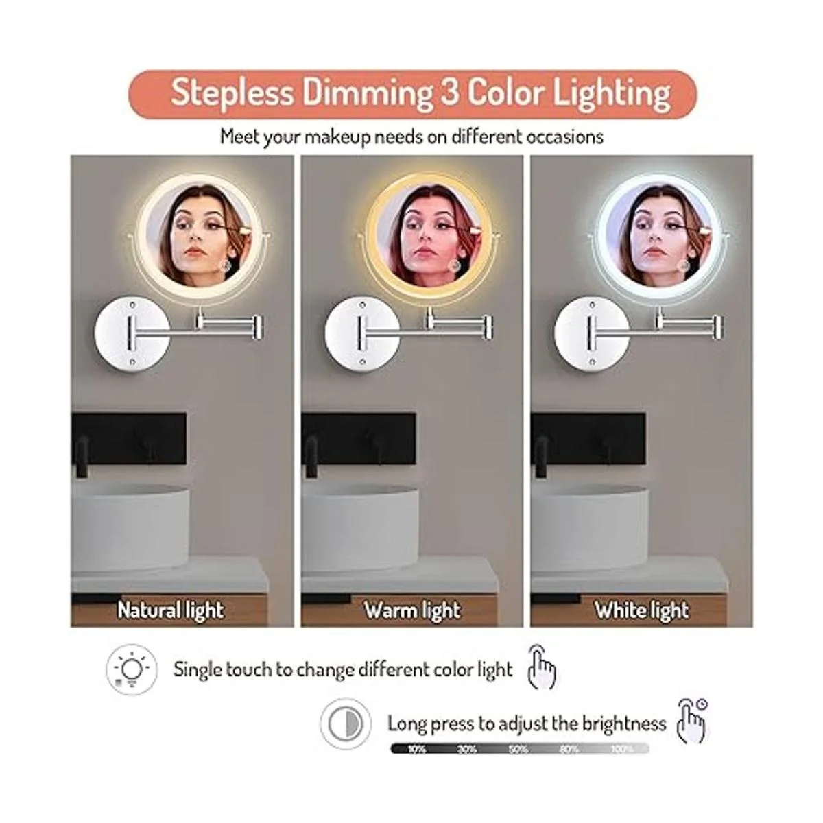 Espejo de maquillaje iluminado de pared recargable_3