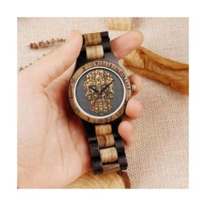 Mens Wood Watches Handmade Woooden Analog Quartz Skeleton_4