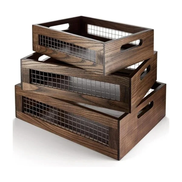 NAGAWOOD Juego de 3 cestas de madera para encimera para_1