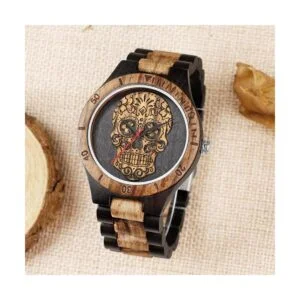 Mens Wood Watches Handmade Woooden Analog Quartz Skeleton_2