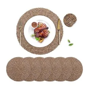 GFWARE Juego de 6 manteles individuales tejidos redondos_1
