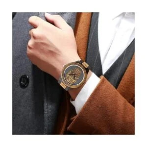 Mens Wood Watches Handmade Woooden Analog Quartz Skeleton_5