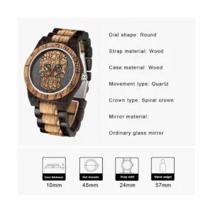 Mens Wood Watches Handmade Woooden Analog Quartz Skeleton_3