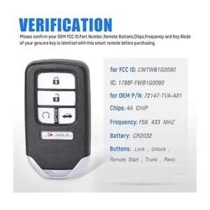 Keymall Llave inteligente de repuesto para Honda Accord_3