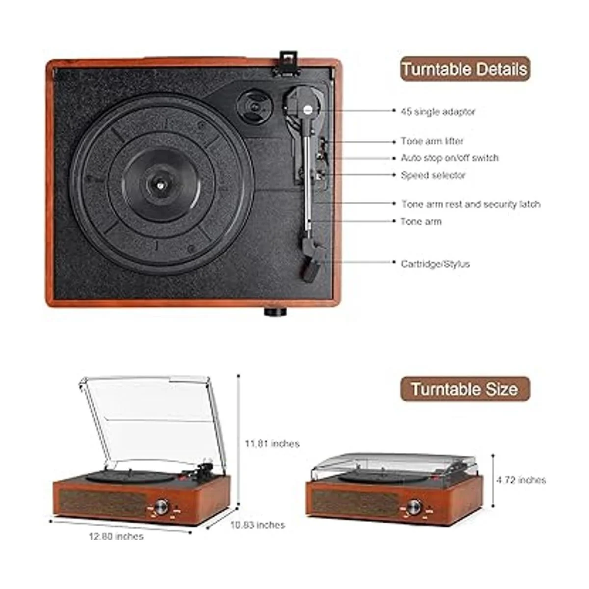 Tocadiscos Bluetooth tocadiscos de vinilo con altavoces_5