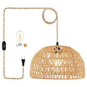 Lámpara colgante de ratán con enchufe lámpara colgante de_1