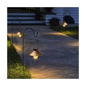 Paquete de 2 faroles solares colgantes de metal con gancho_6