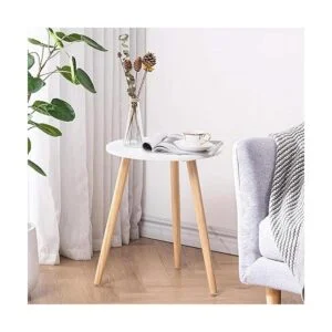 Apicizon Mesa auxiliar redonda mesita de noche blanca_2