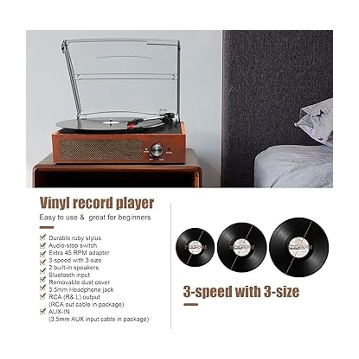 Tocadiscos Bluetooth tocadiscos de vinilo con altavoces_4