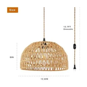 Lámpara colgante de ratán con enchufe lámpara colgante de_4