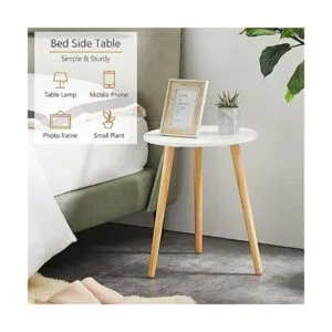 Apicizon Mesa auxiliar redonda mesita de noche blanca_4