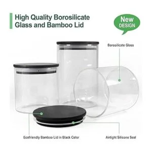 Urban Green Tarros de vidrio con tapas negras juegos de_2