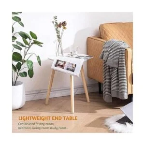 Apicizon Mesa auxiliar redonda mesita de noche blanca_5