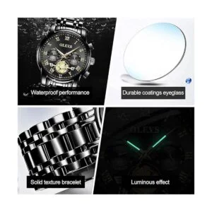 OLEVS Reloj de pulsera para hombre de acero inoxidable con_6