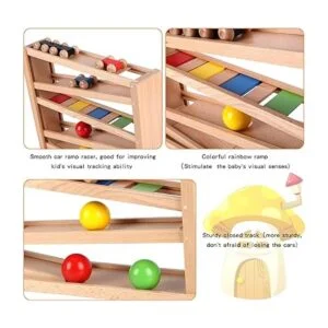 Qilay Juguete de carreras de madera para niños pequeños_3