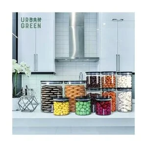 Urban Green Tarros de vidrio con tapas negras juegos de_6