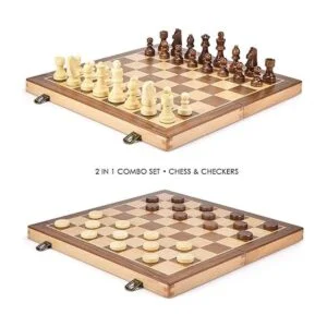 AMEROUS Juego de ajedrez y damas de madera de 15 pulgadas_2