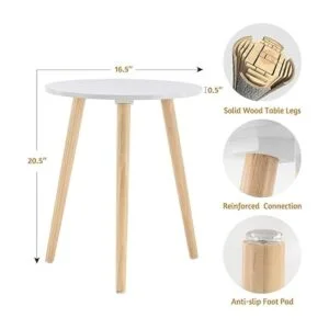 Apicizon Mesa auxiliar redonda mesita de noche blanca_3