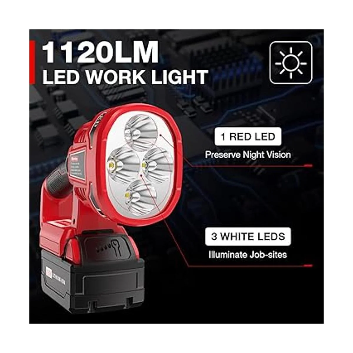 DTEZTECH Luz de trabajo LED de 12 W 1120 lm alimentada por_3