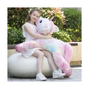 Muiteiur Almohada de peluche grande de unicornio suave con_2