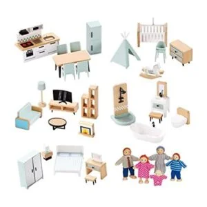 Juego de muebles de madera para casa de muñecas 37 piezas_1
