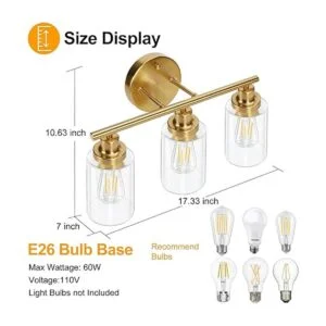 Watyo Lámparas de baño doradas para tocador de 3 luces_5