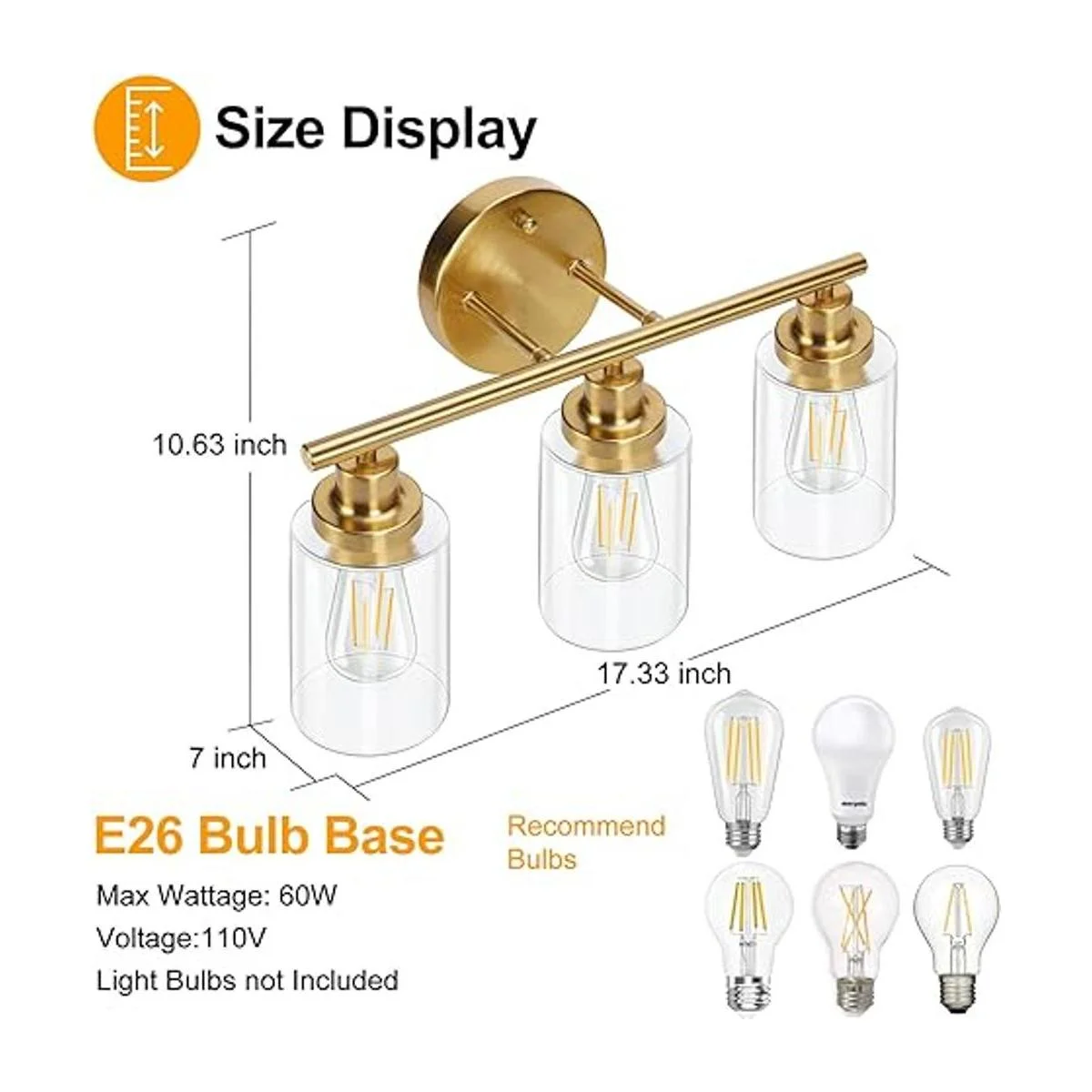 Watyo Lámparas de baño doradas para tocador de 3 luces_5