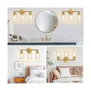 Watyo Lámparas de baño doradas para tocador de 3 luces_7