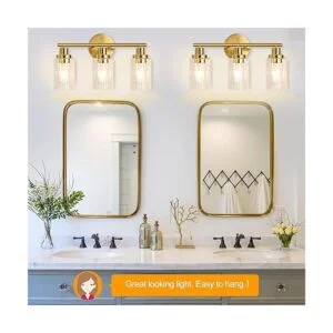 Watyo Lámparas de baño doradas para tocador de 3 luces_6